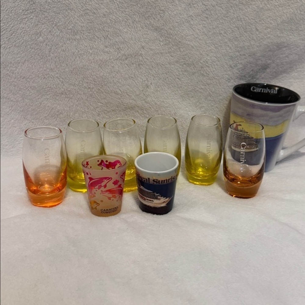 Carnival Cruise Line Shot Glass and mug lot of 9 discontinued